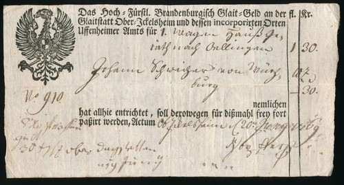 Historischer geleitpass 1769 - historischer,