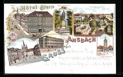 Lithographie ansbach hotel - lithographie, ansbach,